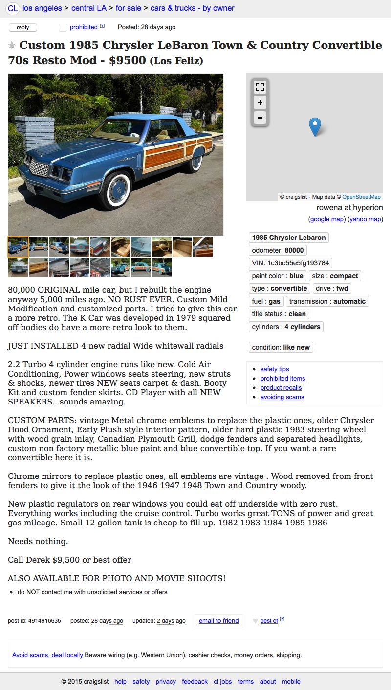 Illustration for article titled For $9,500, This 1985 Chrysler LeBaron Is Your Special K